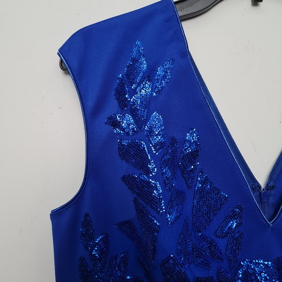 Tadashi Shoji Sequin Capsleeves Neoprene Shift Dress Royal Blue Women's Size L - Picture 13 of 16